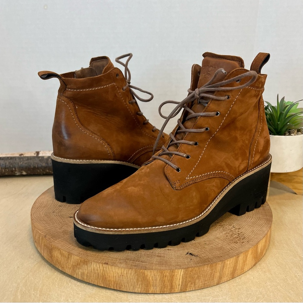PAUL GREEN | 9778-007 Tan Nubuck Wedge Lug Sole Booties Size UK 5/ US 7.5